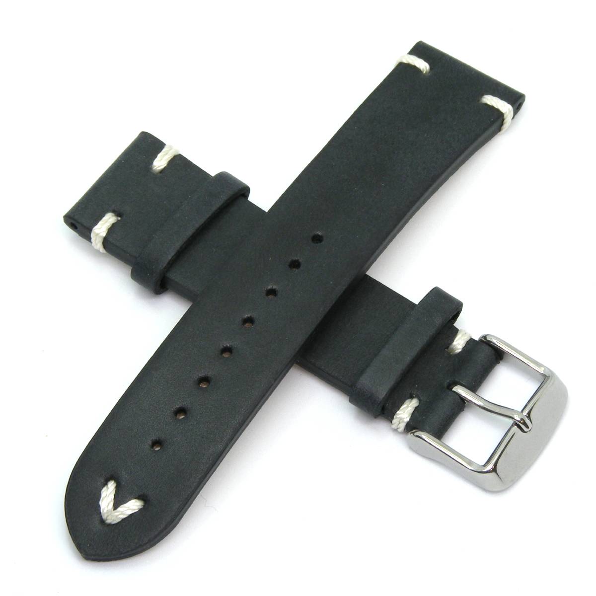 Echt Kalbsleder Uhrenarmband Vintage Style (V-Stich) Edelstahlschließe - Bild 3 von 9