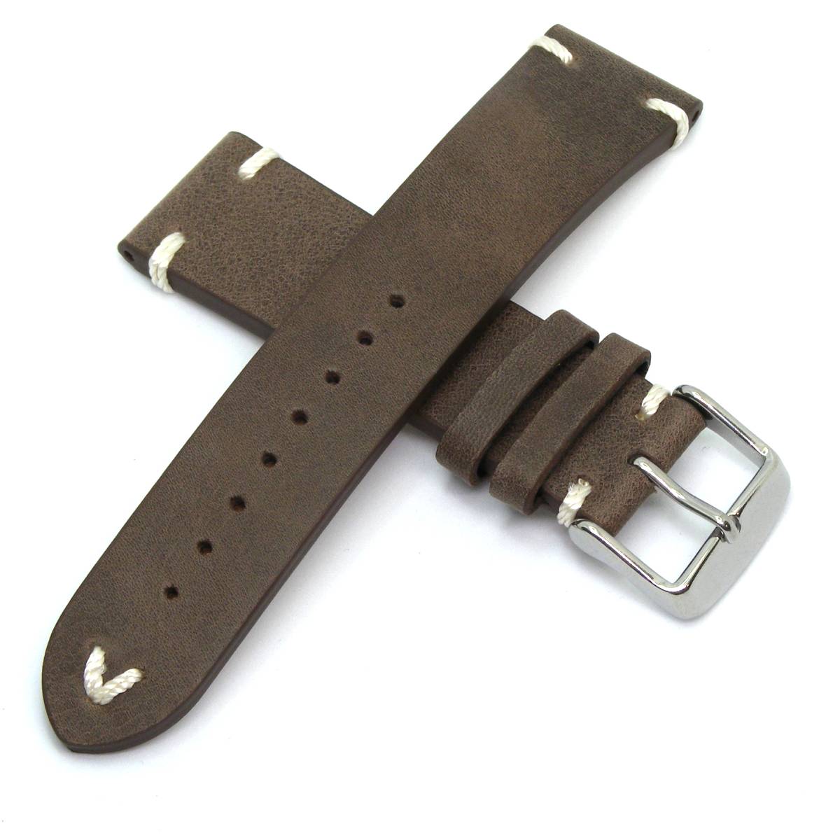 Echt Kalbsleder Uhrenarmband Vintage Style (V-Stich) Edelstahlschließe - Bild 5 von 9