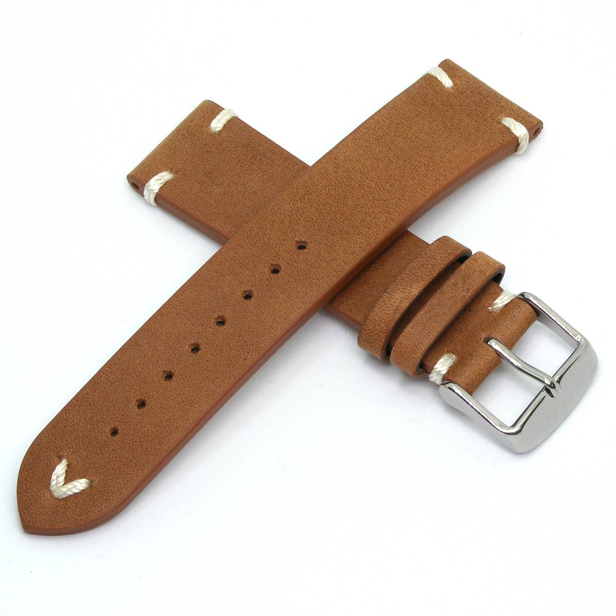 Echt Kalbsleder Uhrenarmband Vintage Style (V-Stich) Edelstahlschließe - Bild 8 von 9