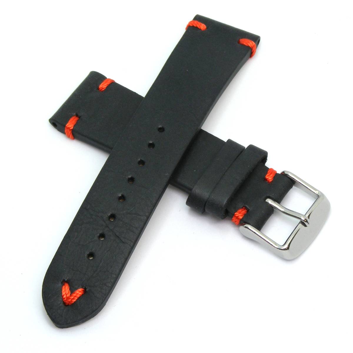 Echt Kalbsleder Uhrenarmband Vintage Style (V-Stich) Edelstahlschließe - Bild 4 von 9