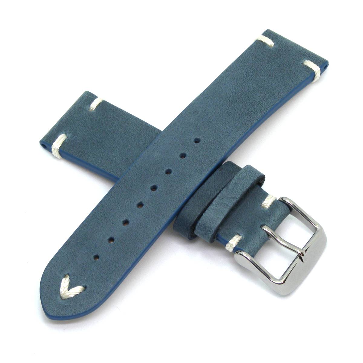 Echt Kalbsleder Uhrenarmband Vintage Style (V-Stich) Edelstahlschließe - Bild 6 von 9